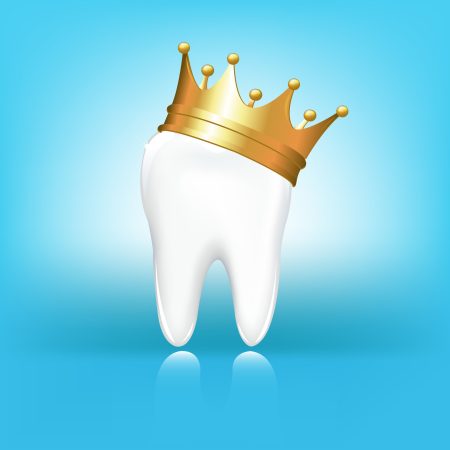 Tooth In Golden Crown, On Blue Background, Vector Illustration